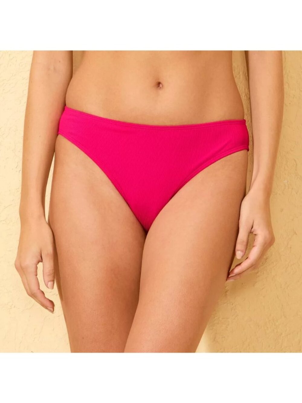 NEW Shade & Shore Ribbed Low-Rise Medium Coverage Hipster Bikini Bottom - Pink